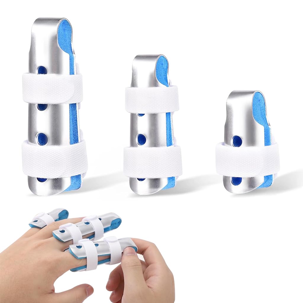 HANNEA Aluminum Alloy finger splint, 3Pcs Finger Cot Splint Dual Hook and Loop Closure Strap Adjustable Finger SplintsPosture Corrector for Finger Fractures, Dislocations, Sprains Finger Brace HANNEA Aluminum Alloy finger splint, 3Pcs Finger Cot Splint Dual Hook and Loop Closure Strap Adjustable Finger SplintsPosture Corrector for Finger Fractures, Dislocations, Sprains Finger Brace